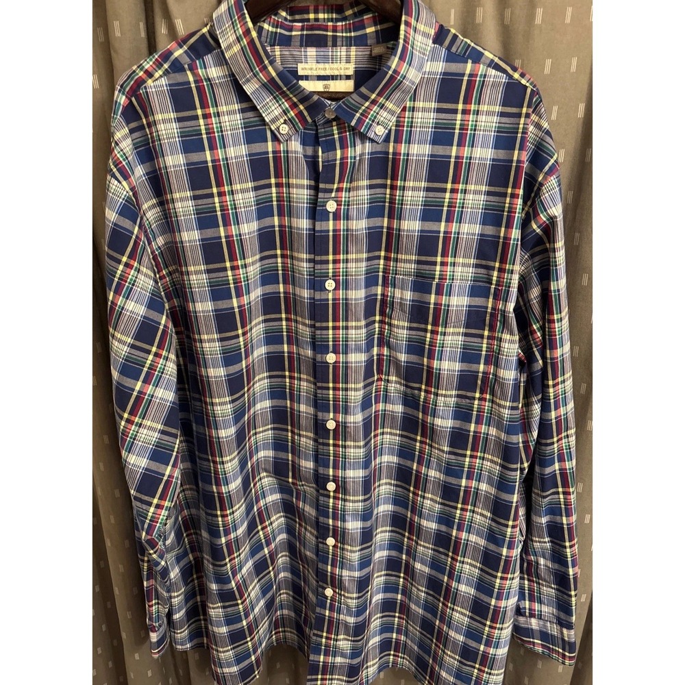 Oak Hill Mens 2XLT Plaid Button Down Shirt Wrinkle Free Cool Dry Blue Multi